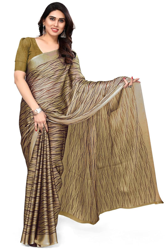 Women's Chiffon Block Printed Saree with Blouse Piece