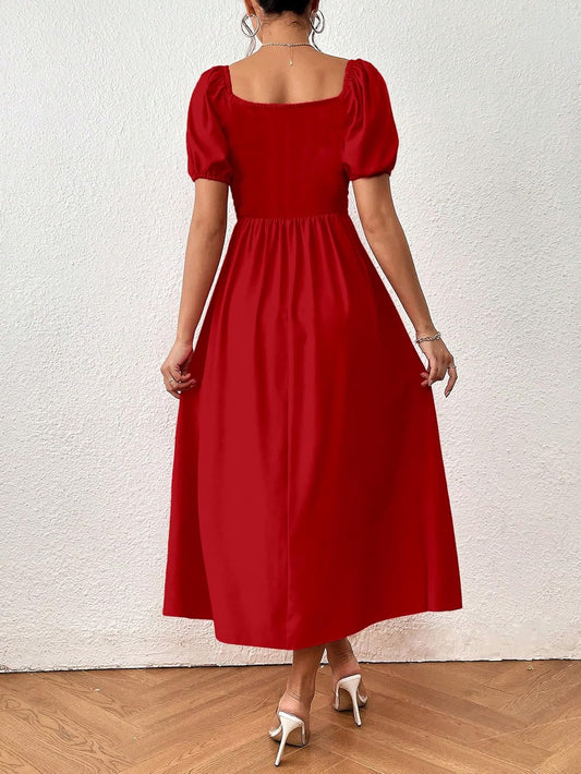 Aahwan Raffinéa Puff Sleeve High Slit Maxi Outfit Dress for Women's & Girl's