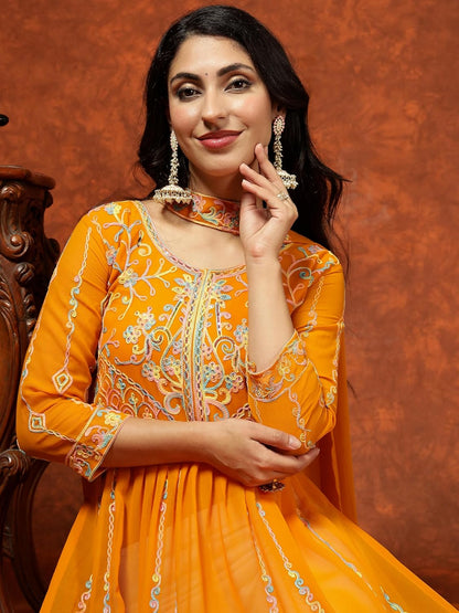 EthnicJunction Women's Georgette Embroidered