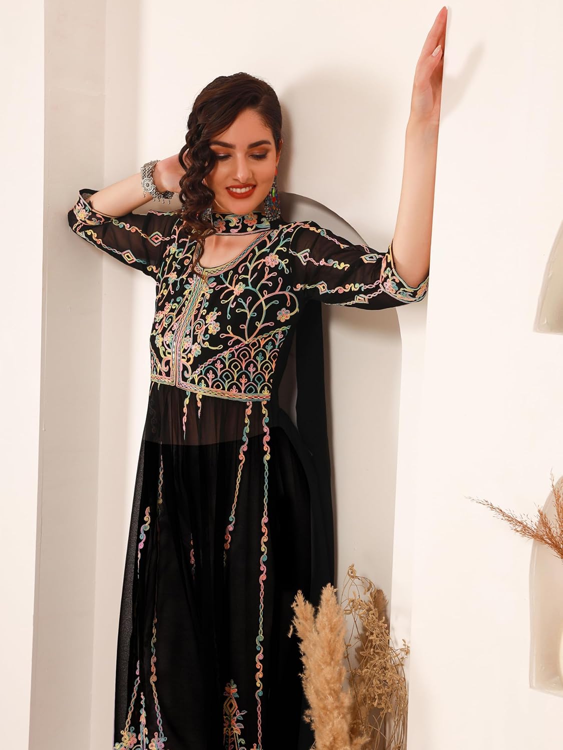 EthnicJunction Women's Georgette Embroidered