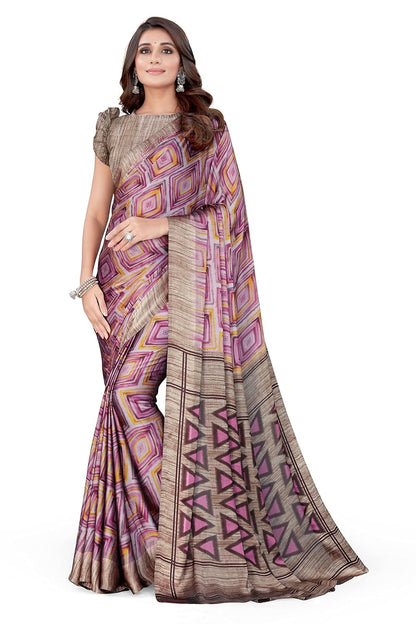 Women's Chiffon Printed Saree with BlousePiece