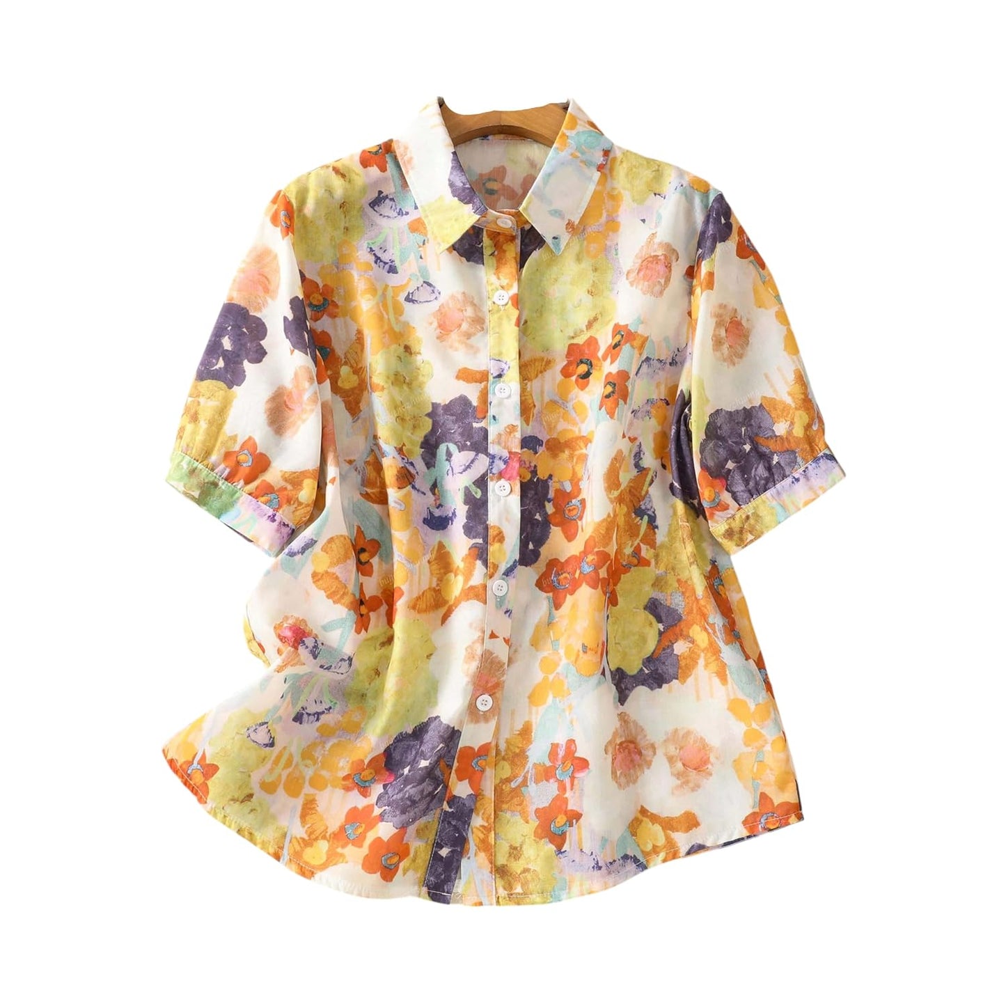 Gufrina Women Mustard Multicolor Floral Print Button