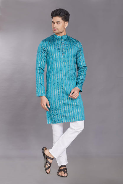 Men's Self Woven Jequard Art Silk Slim Fit Only Kurta