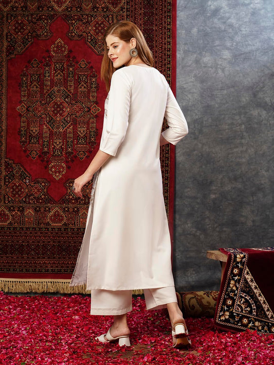 Women's Cotton Blend Straight Printed Kurta with Pant