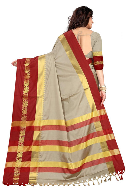 Women's Cotton Silk Plain Zari Work Designer Saree