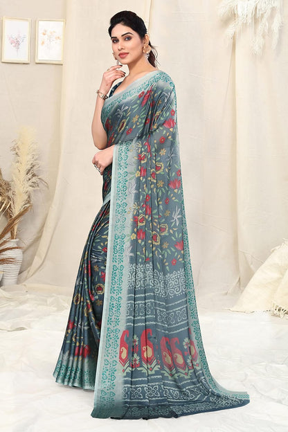 Women's Stylish Chiffon  Print Saree with Blouse Piece