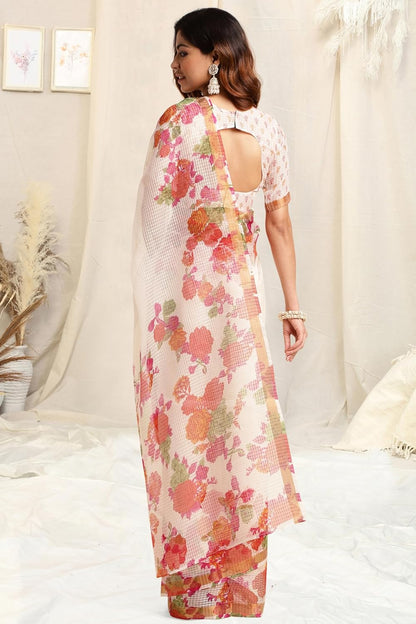 Women's Kota Floral Printed Saree with Blouse Piece