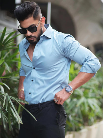IndoPrimo Men's Casual Solid Satin Shirt for Men