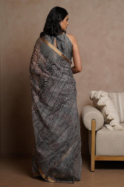 KotaDoriaPolyester Mix Leaf Floral Printed Saree