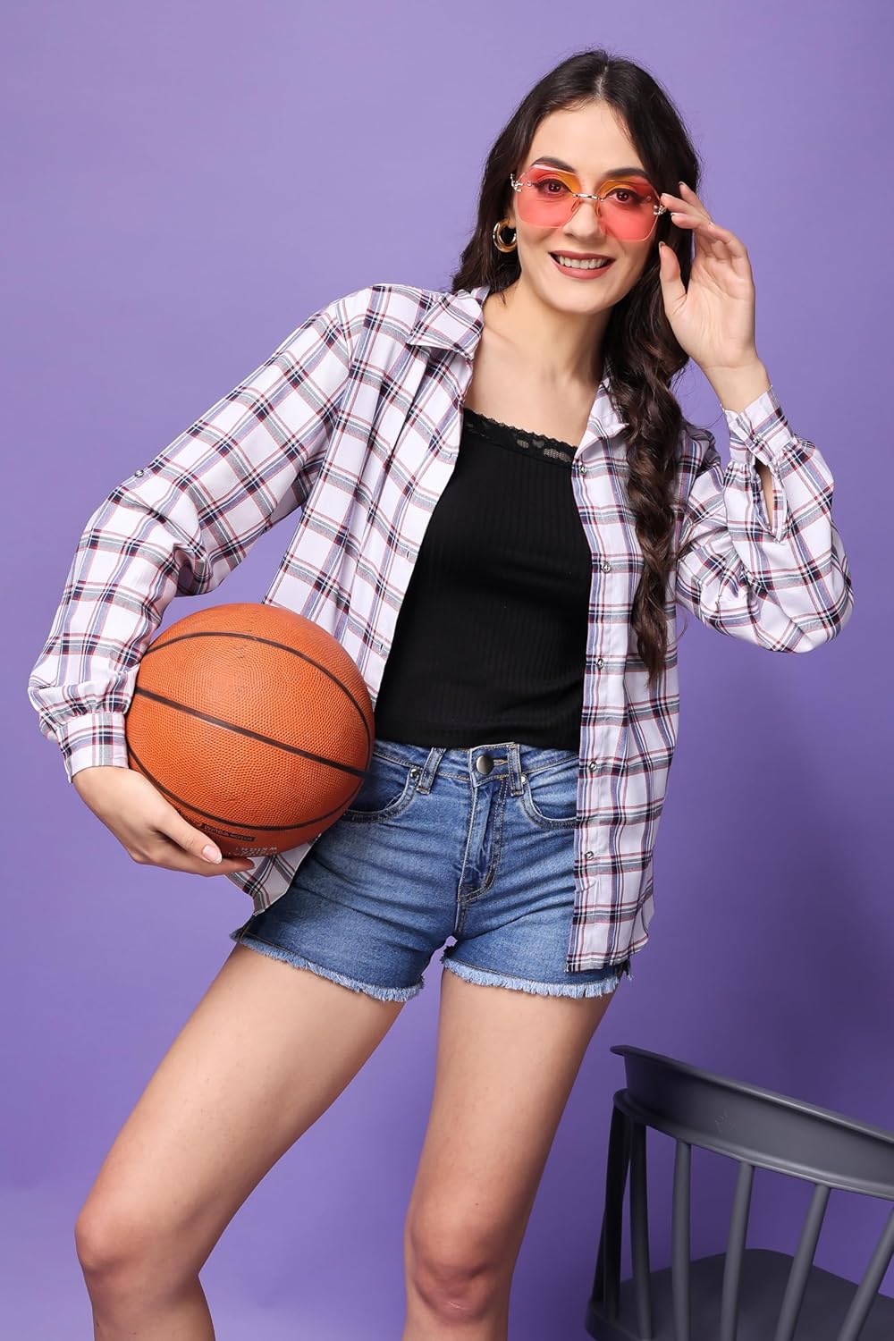 POPWINGS Casual Checks Print Shirt for Women