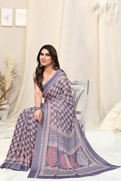 Women's Chiffon Block Printed Saree with Blouse Piece
