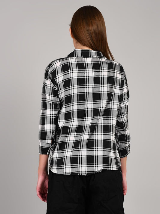 Women Black Check Shirt,Cotton Shirt for Women 7.