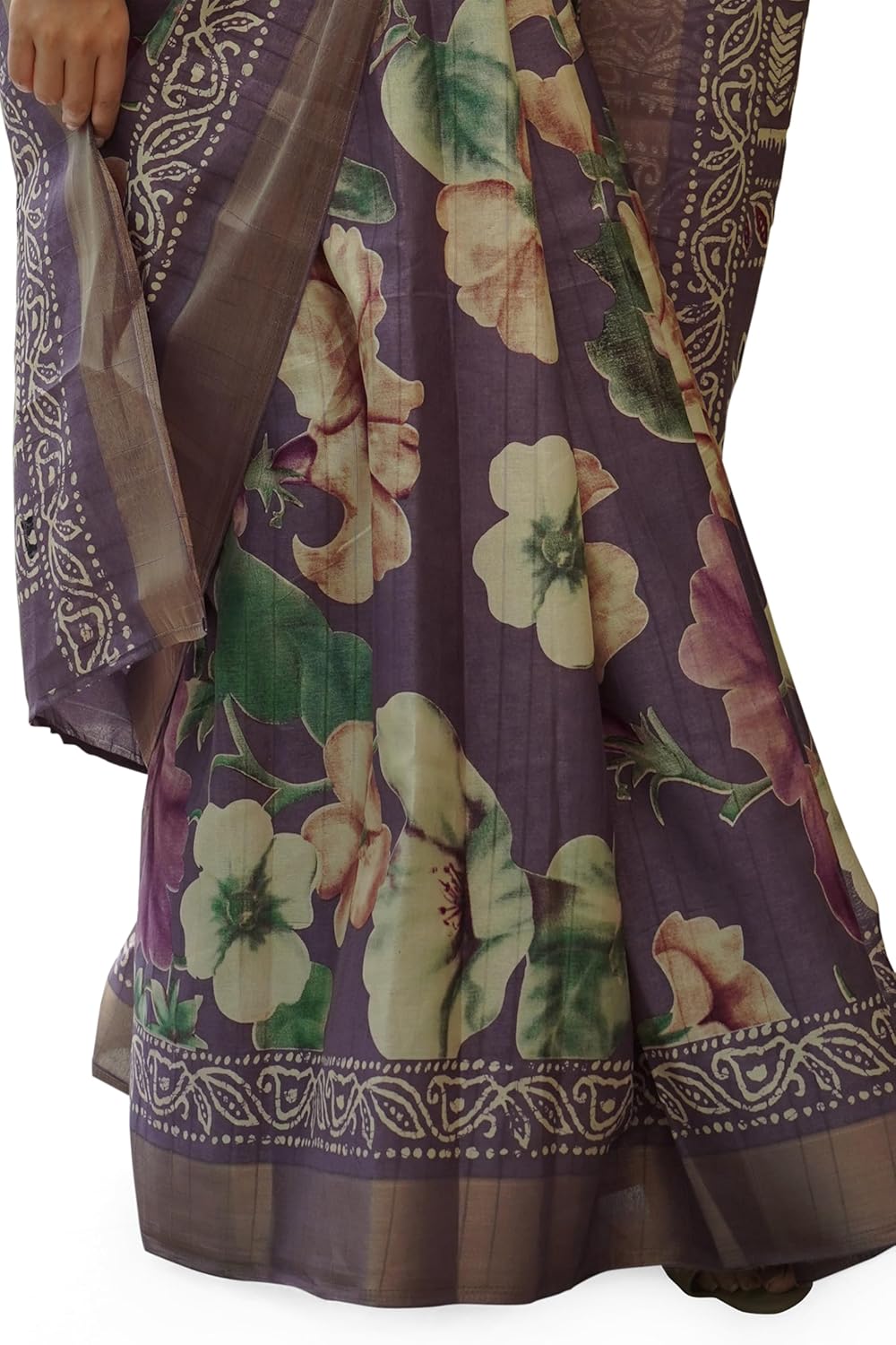 Women's Silk Blend Floral Printed Saree with Blouse Piece