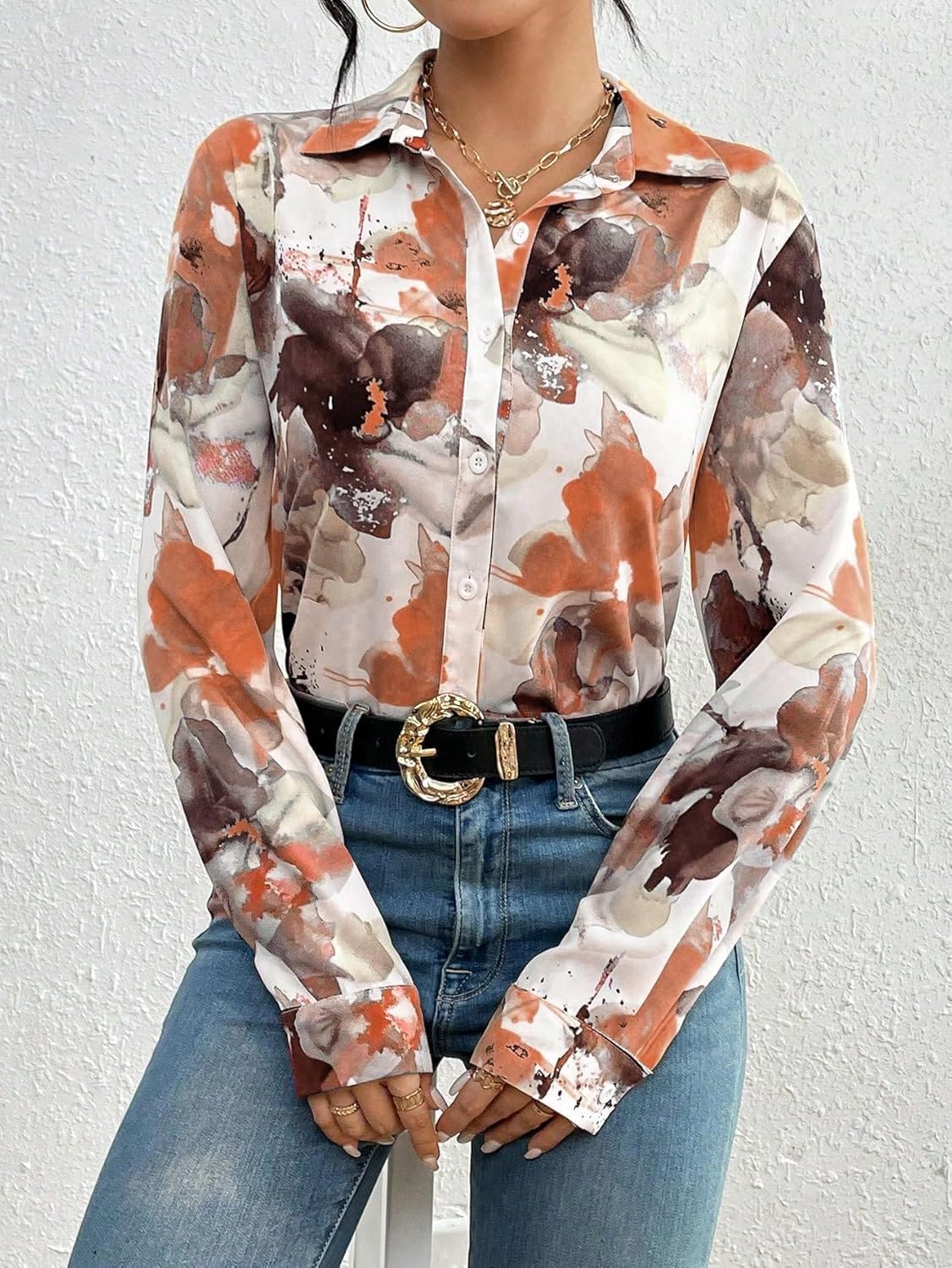 KATECLO Women's Full Sleeve Floral Print Shirt