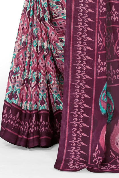Chiffon Printed Women Saree with Blouse Piece