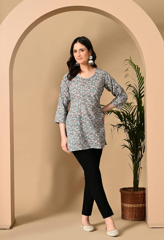Liboza Cotton Short Kurti for Women V-Neck Shape