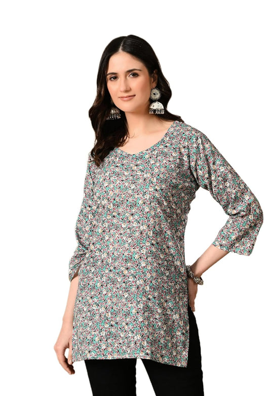 Liboza Cotton Short Kurti for Women V-Neck Shape