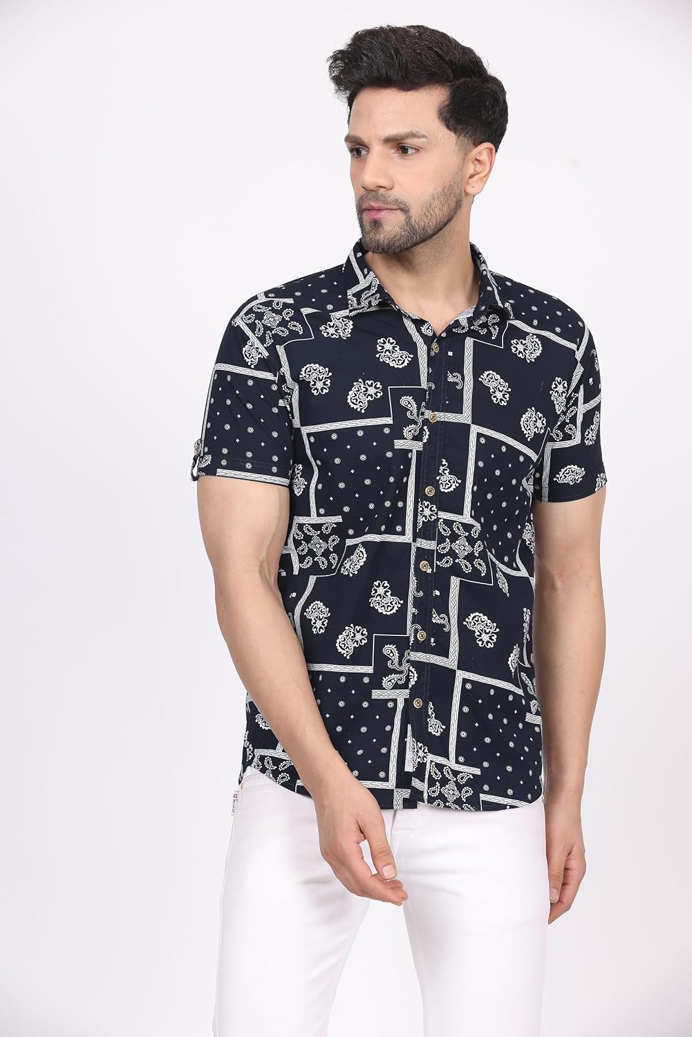 CVC Men's Regular Fit Half Sleeve Printed Shirt