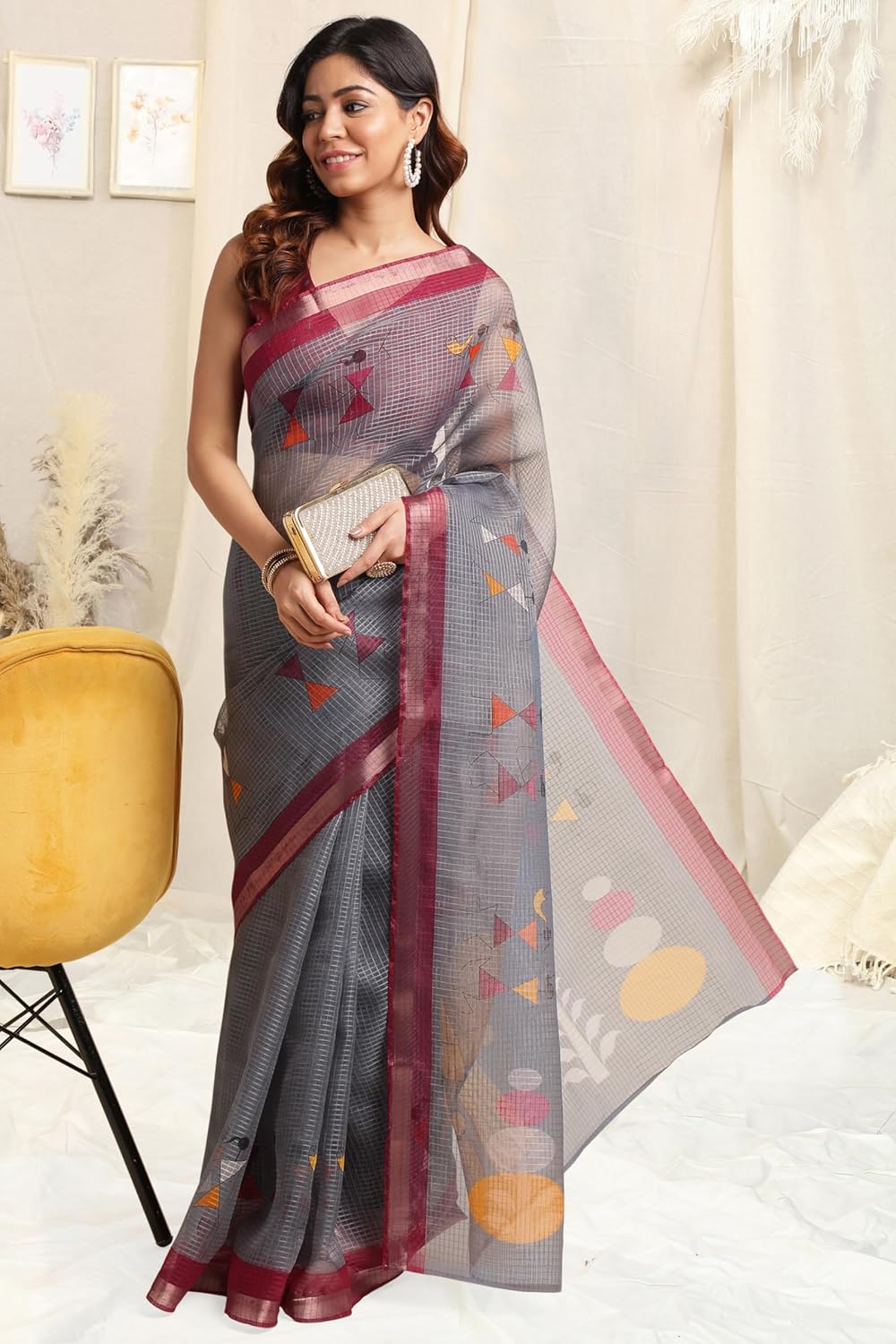Women's Kota Floral Printed Saree with Blouse Piece