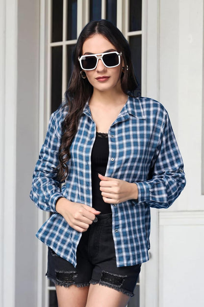 POPWINGS Casual Checks Print Shirt for Women