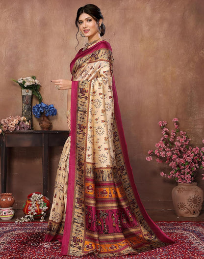 Printed Saree with Matching Unstitched Blouse