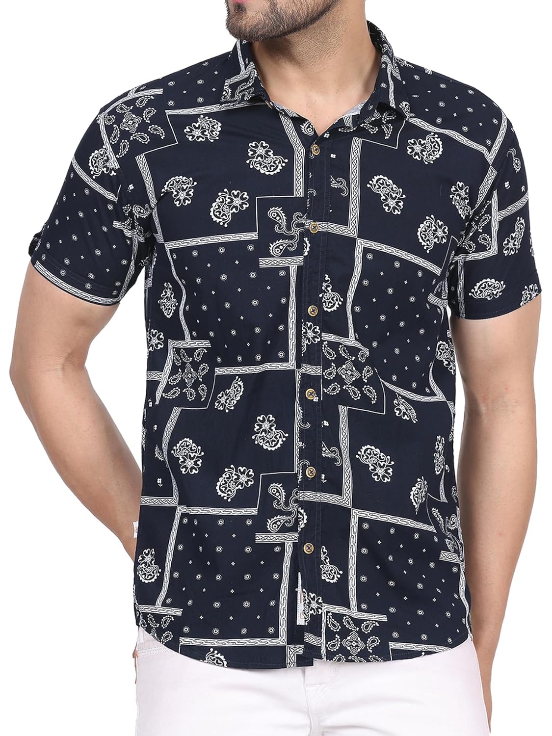 CVC Men's Regular Fit Half Sleeve Printed Shirt