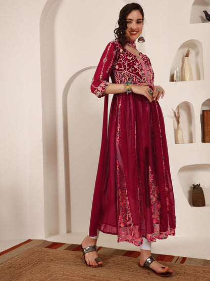 EthnicJunction Women's Georgette Embroidered