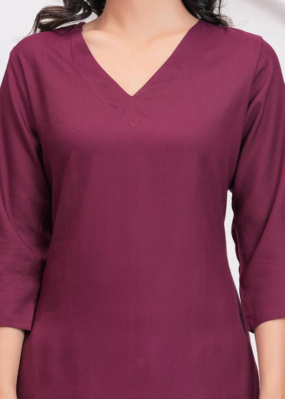 Women's Rayon Solid Plain v Neck Kurta Trouser/Pant Set