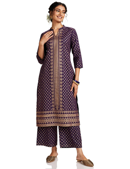 Myx Women's Solid Straight Printed Kurta and Pant