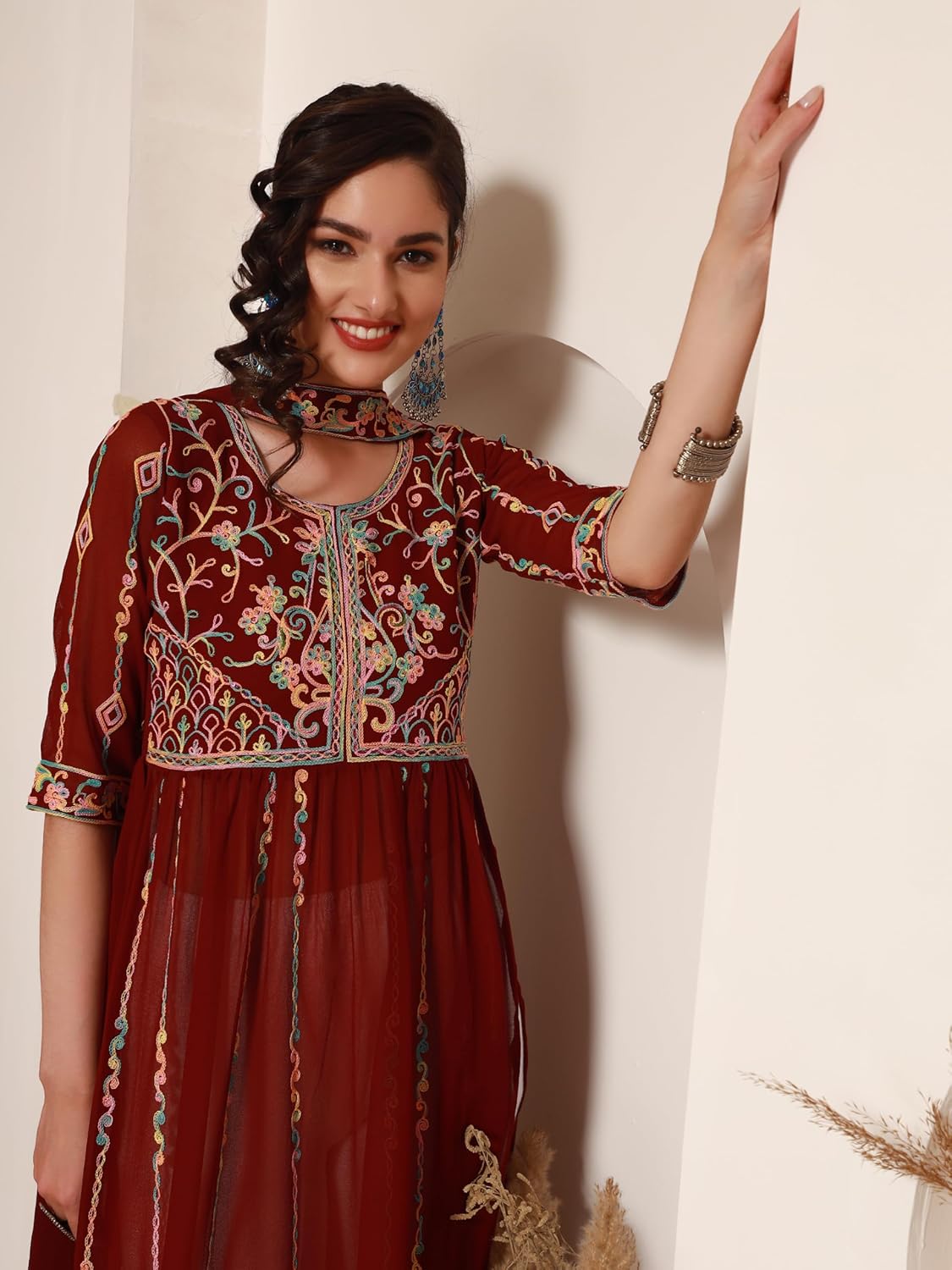 EthnicJunction Women's Georgette Embroidered