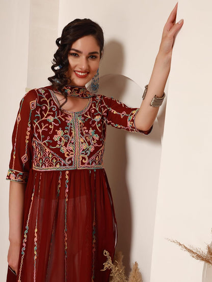 EthnicJunction Women's Georgette Embroidered