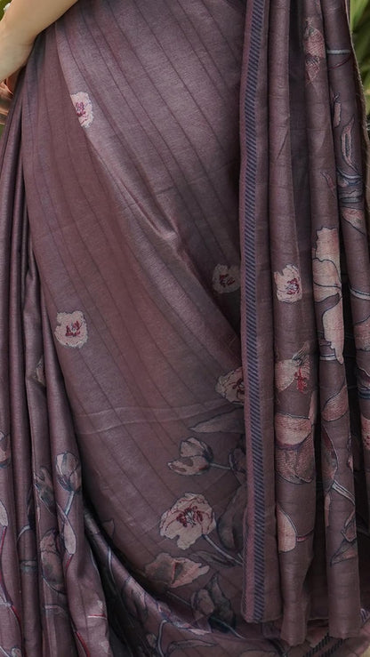 Women's Silk Blend Floral Printed Saree with Blouse Piece