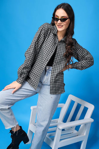 POPWINGS Casual Checks Print Shirt for Women