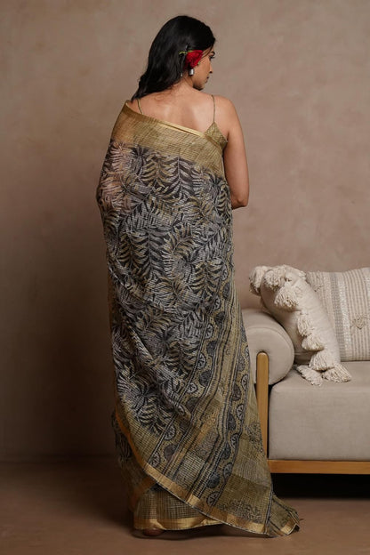 KotaDoriaPolyester Mix Leaf Floral Printed Saree