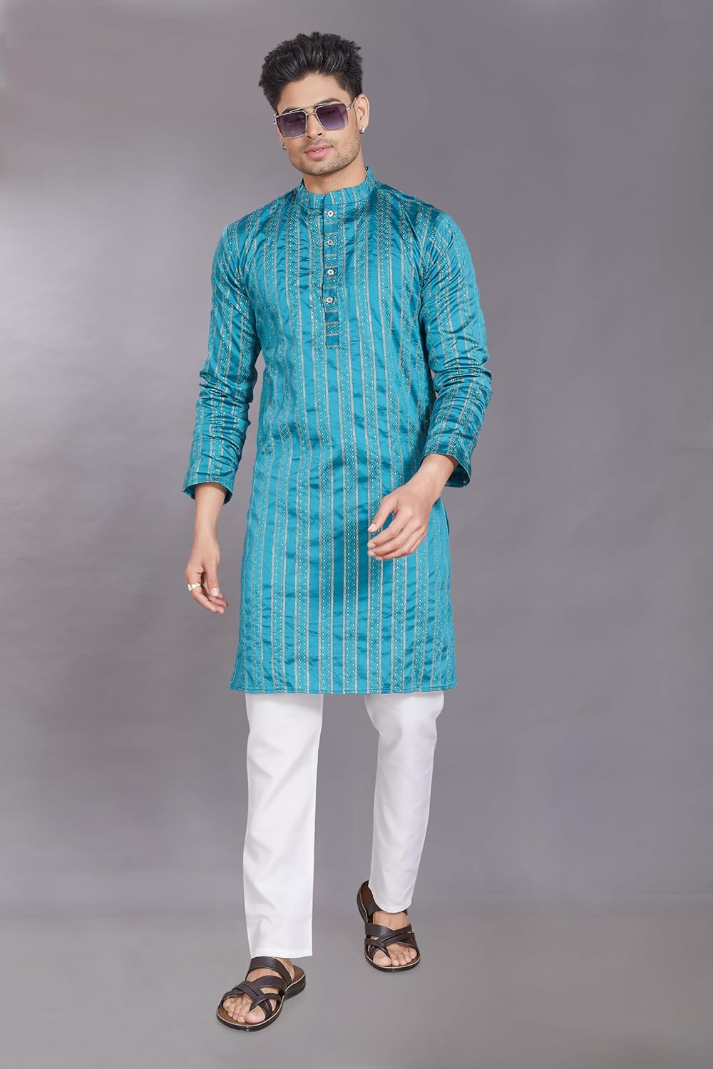 Men's Self Woven Jequard Art Silk Slim Fit Only Kurta