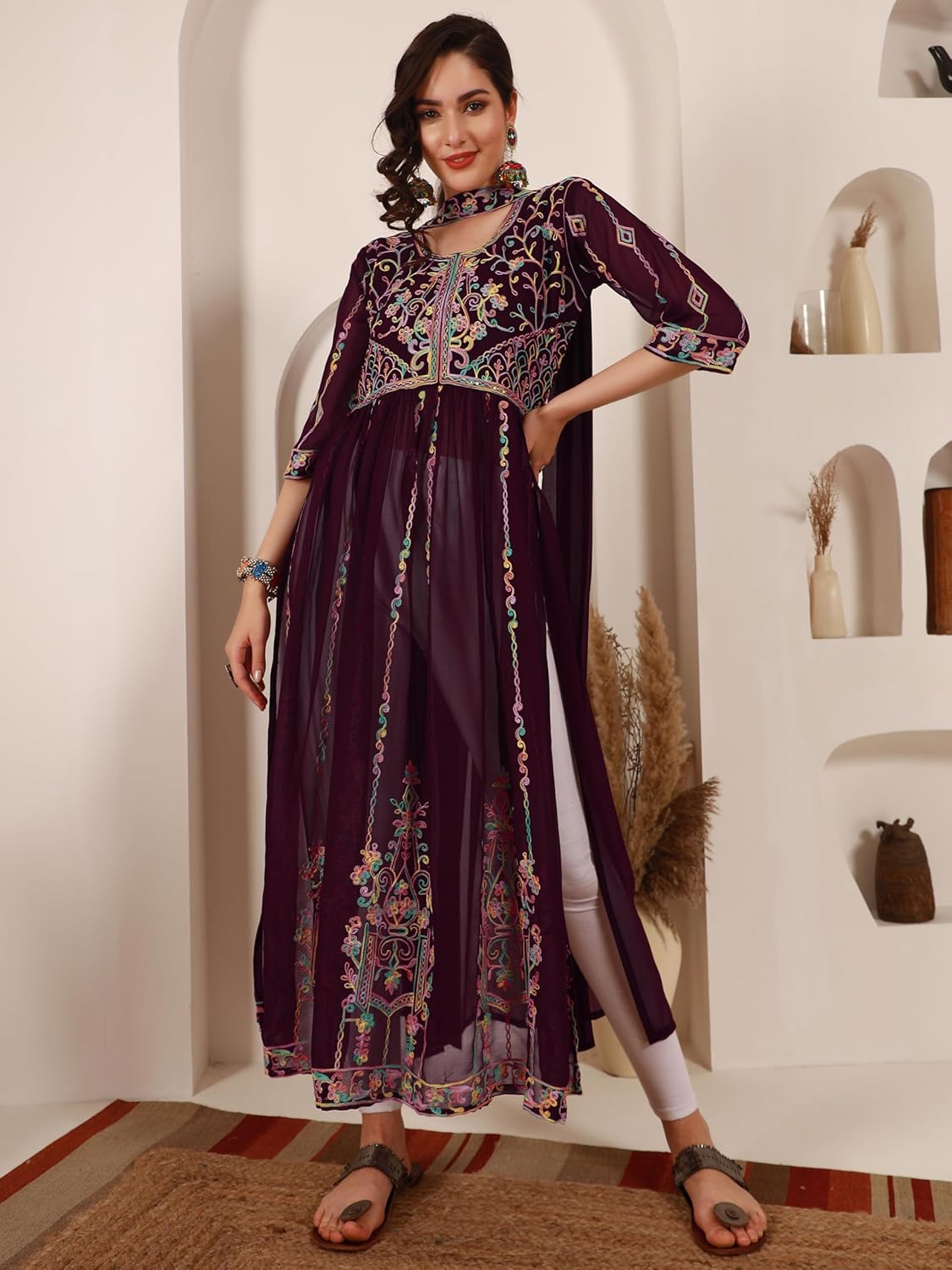EthnicJunction Women's Georgette Embroidered