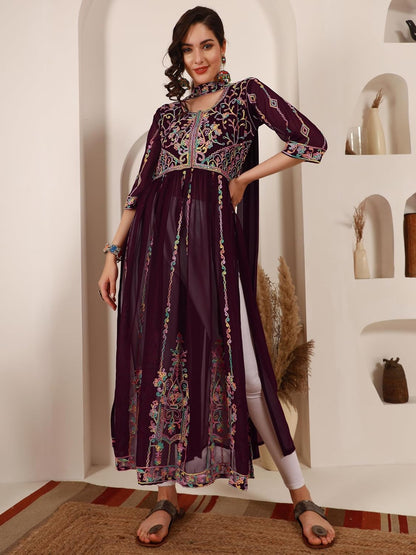 EthnicJunction Women's Georgette Embroidered