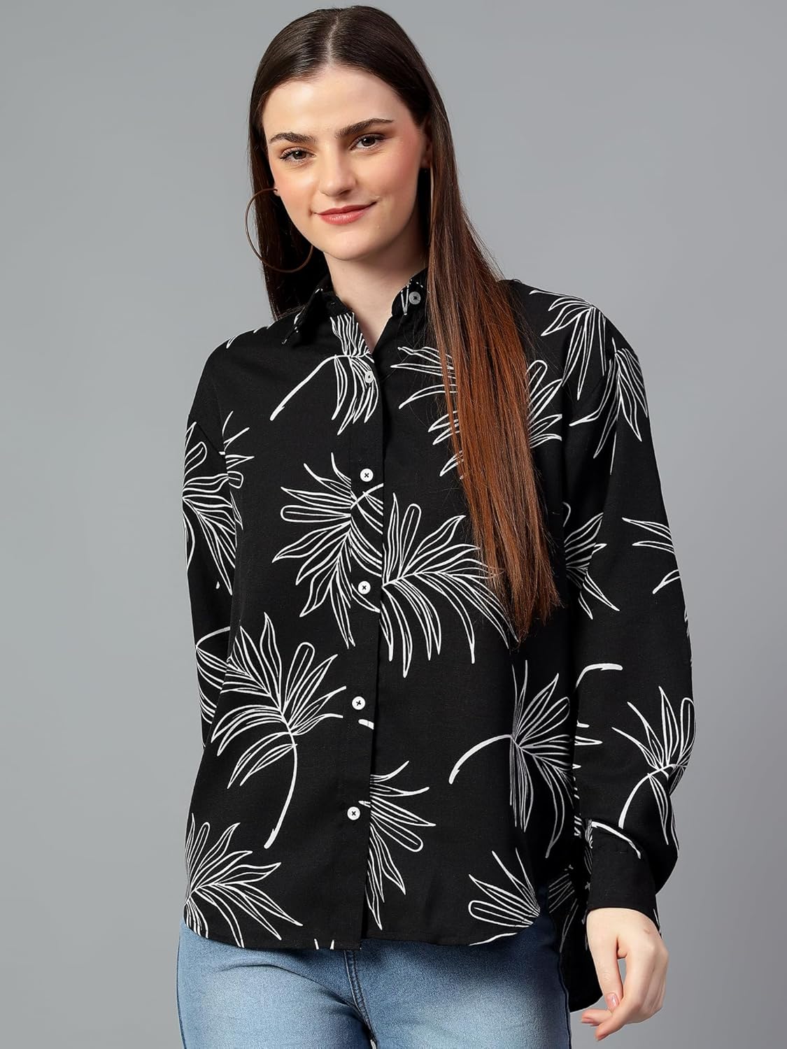KOTTY Geometric Oversized Fit Womens Shirt