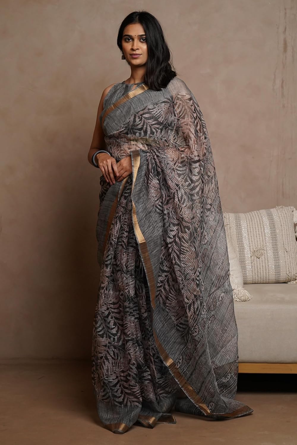 KotaDoriaPolyester Mix Leaf Floral Printed Saree