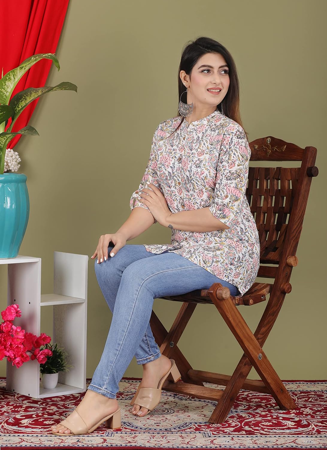 Gudwear Stylish Printed Button Down Style Shirt Top for Women