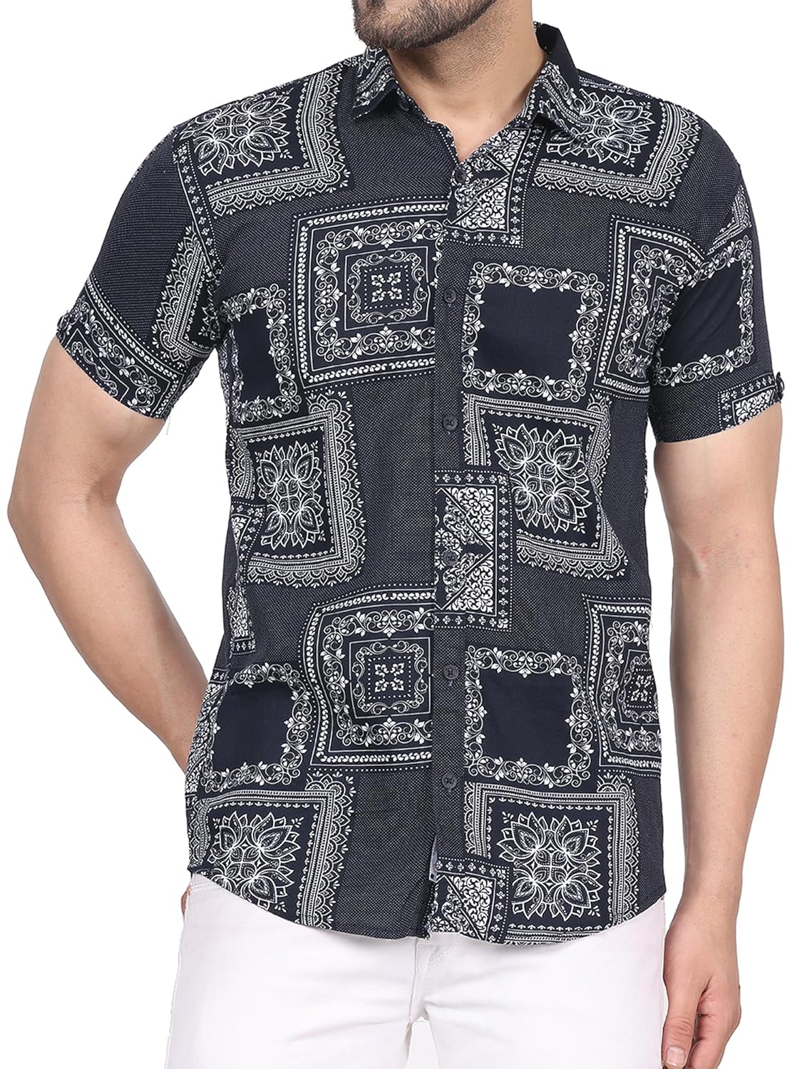CVC Men's Regular Fit Half Sleeve Printed Shirt