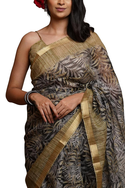KotaDoriaPolyester Mix Leaf Floral Printed Saree