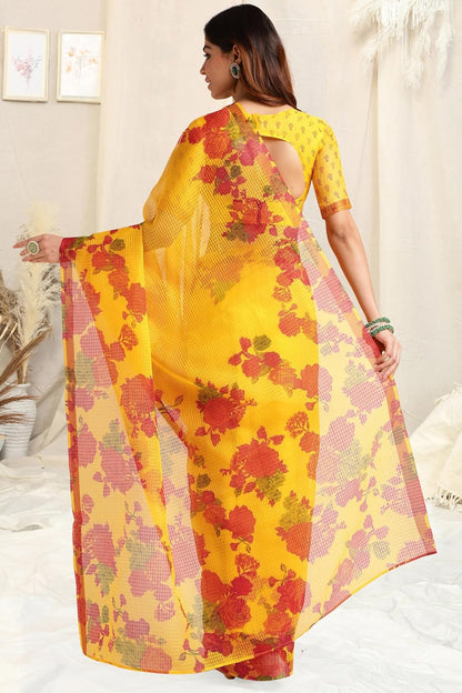 Women's Kota Floral Printed Saree with Blouse Piece