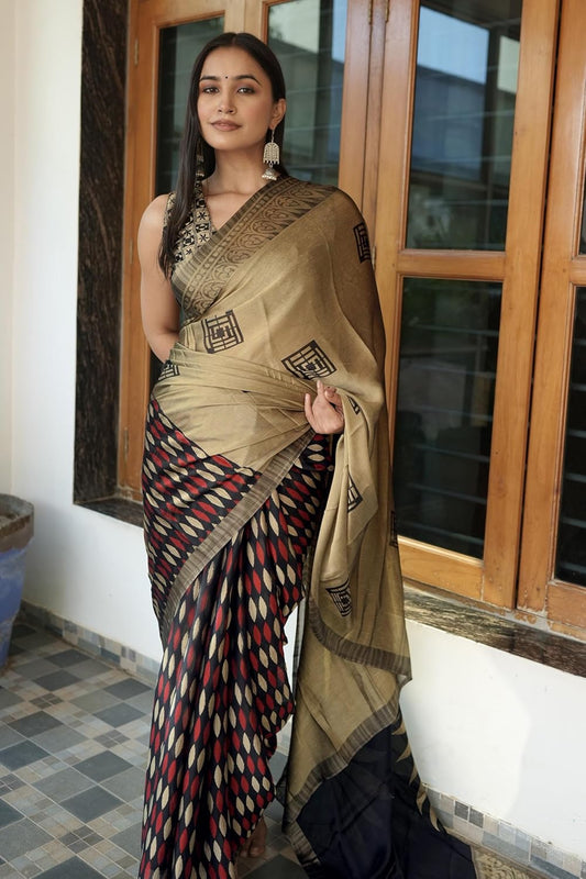 FASHION Women's  Floral Printed Saree with Blouse Piece