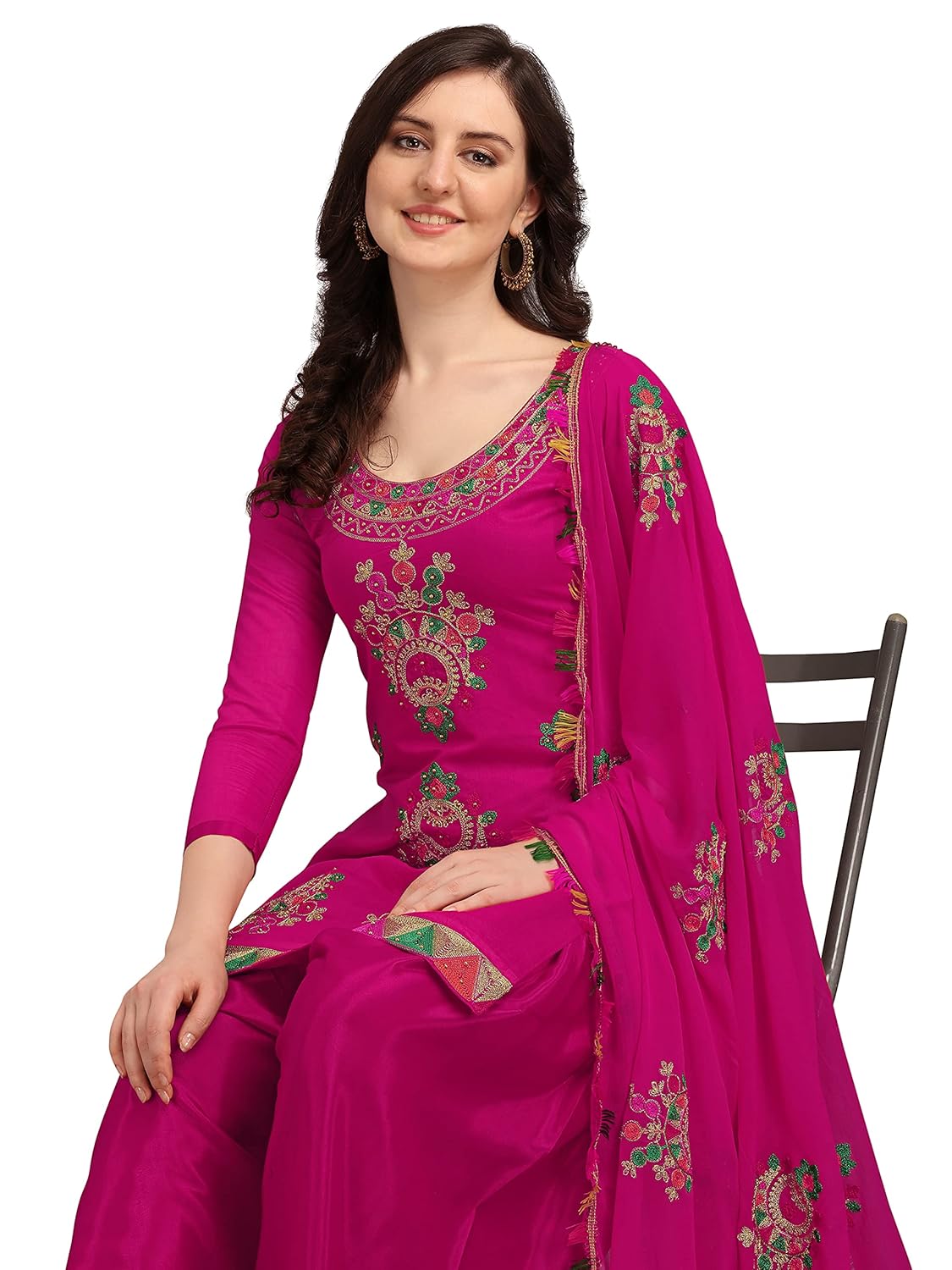EthnicJunction Women's Chanderi Cotton Embroidered