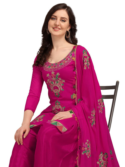 EthnicJunction Women's Chanderi Cotton Embroidered