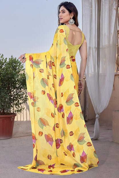 FASHION  Floral Printed Saree with Blouse Piece