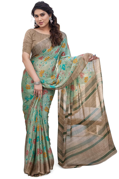FASHION  Floral Printed Saree with Blouse Piece