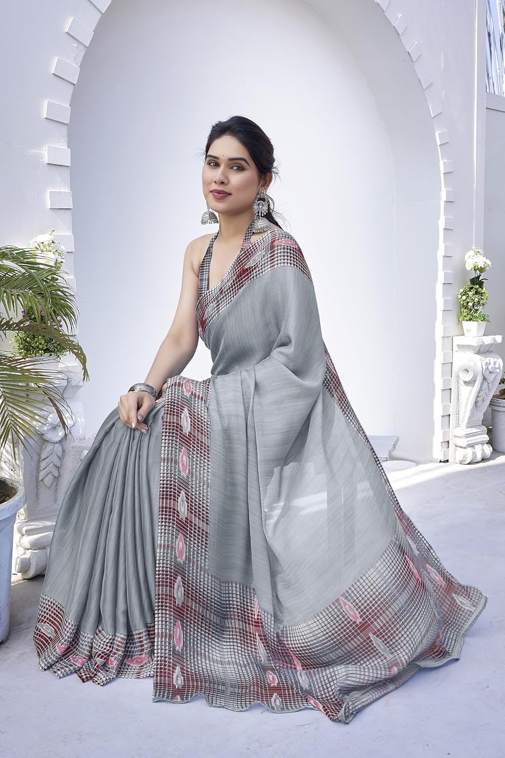 Women's Chiffon Printed Saree with BlousePiece