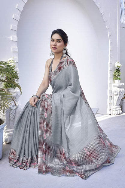 Women's Chiffon Printed Saree with BlousePiece